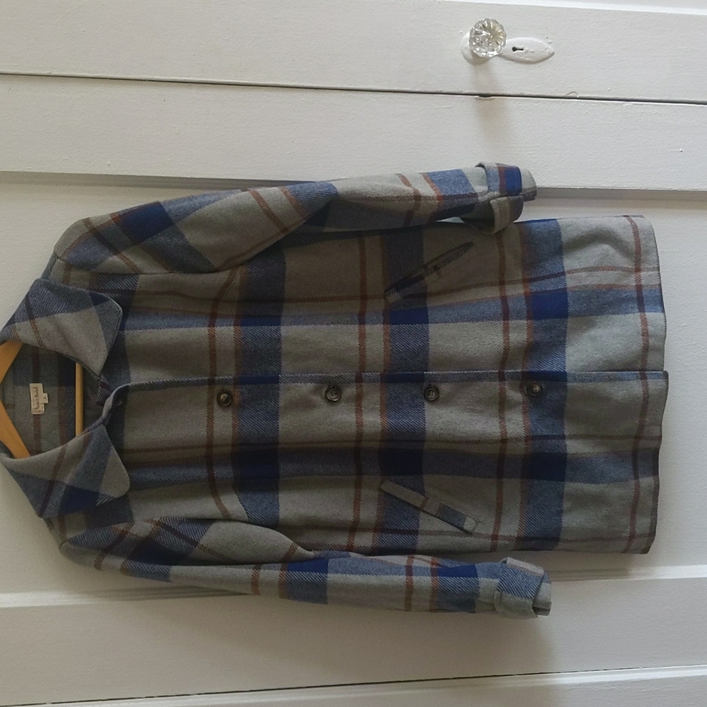 Blue plaid wool coat pea coat